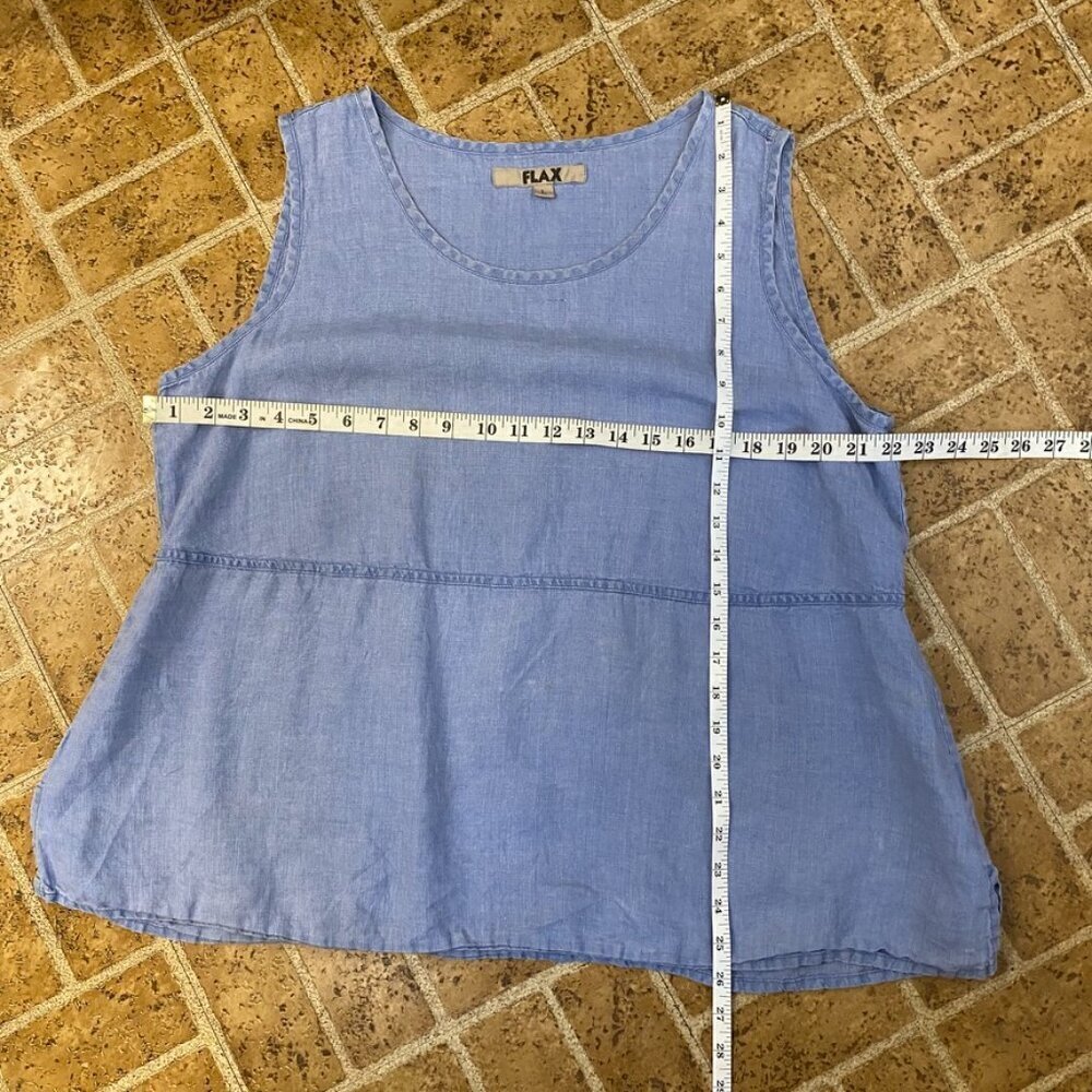 Flax 100% Linen Blue Sleeveless Top - Picture 11 of 11